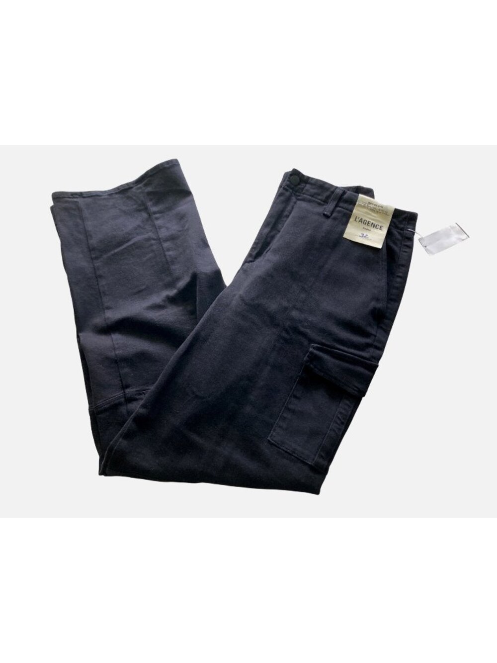 L'AGENCE Womens Jeans Sz 32 Long Black Zip Cuff Cargo Skinny Stretch Cotton NWT